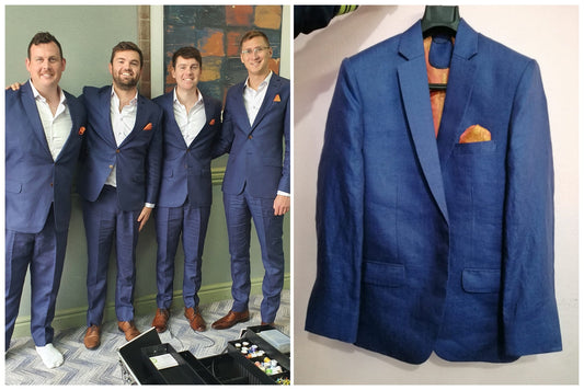 A Blue Linen Wedding Party! - A Hand Tailored Suit
