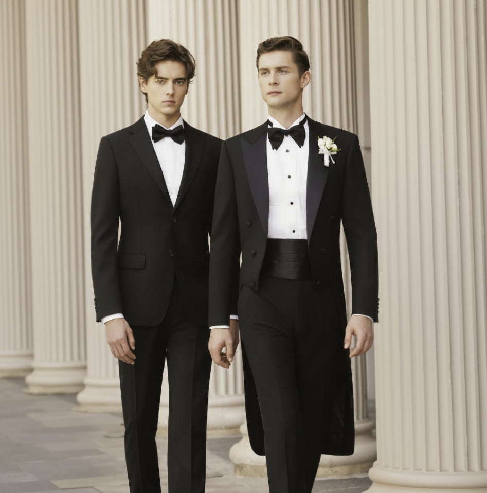 2pc Black Evening Tails Jacket / Two Piece Suit Italian Style No C5202 A Hand Tailored Suit 2pc Black Evening Tails Jacket / Two Piece Suit Italian Style No C5202 A Hand Tailored Suit