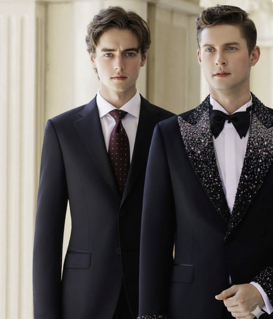 2pc Black Tuxedo Single Breasted / Two Piece Suit Italian