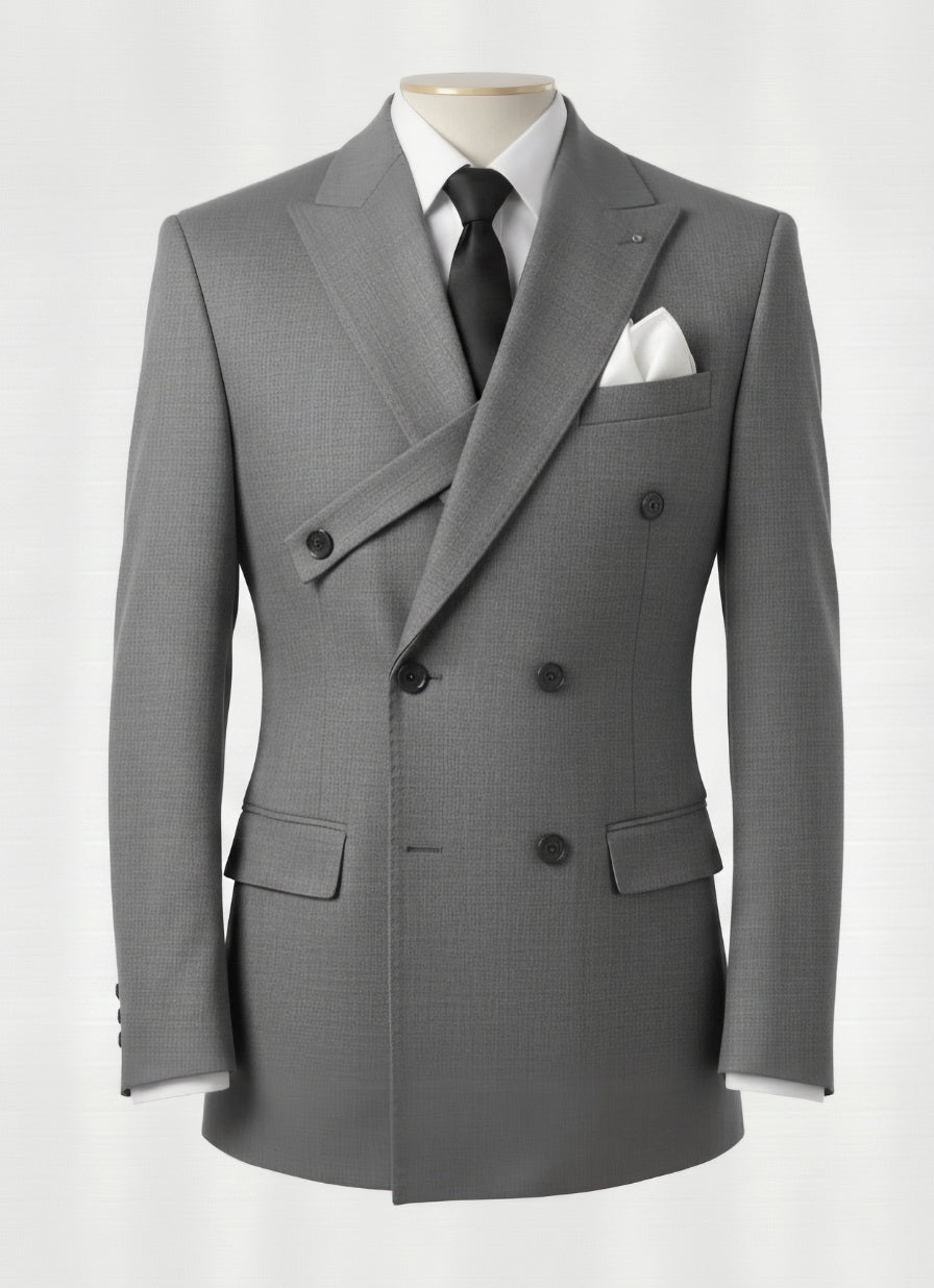 2pc Grey Double Breasted Tuxedo Jacket and Formal Trousers / Italian Pure Wool Super