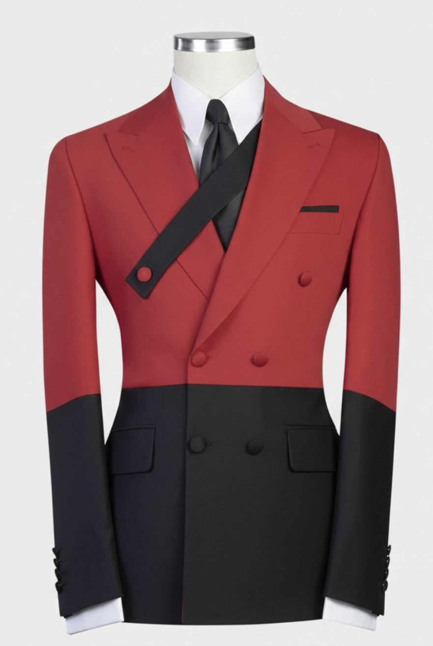 2pc Red/ Black Double Breasted Tuxedo Jacket and Black Formal Trousers / Italian Pure Wool