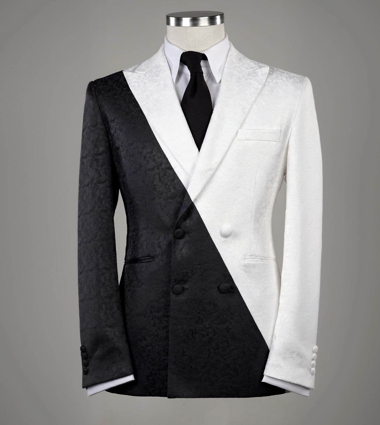 2pc White/Black Double Breasted Tuxedo Jacket and Black Formal Trousers