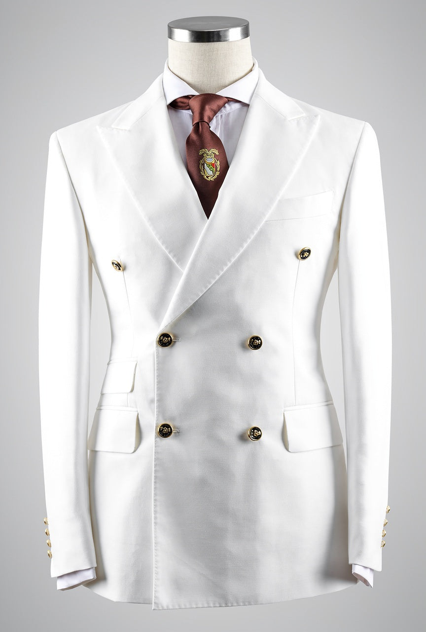 2pc White Double Breasted Tuxedo Jacket and Black Formal Trousers / Italian Pure Wool