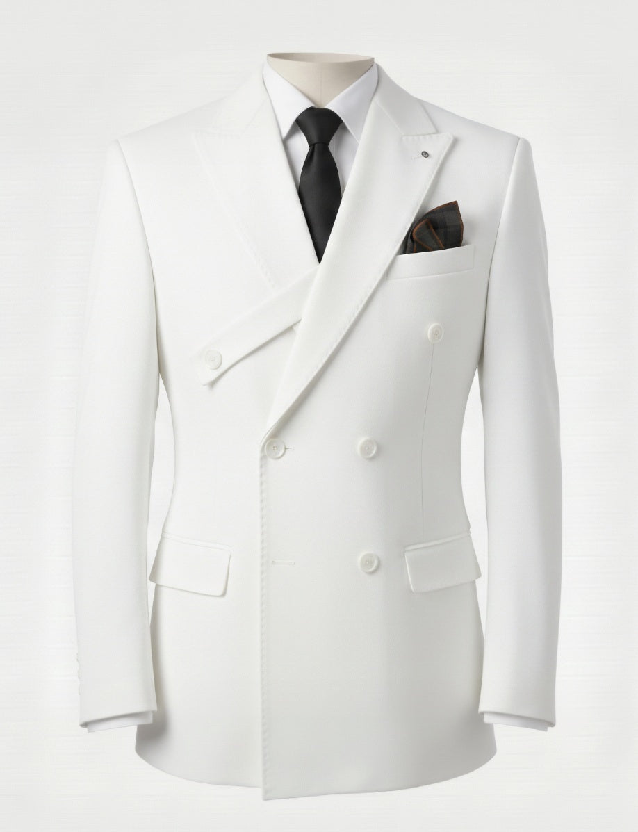 2pc White Double Breasted Tuxedo Jacket and Black Formal Trousers / Italian Pure Wool Super