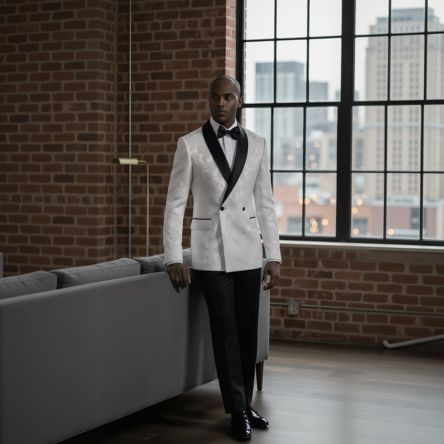 Tuxedo White/ Black Brocade Jacket / Style Number J39151/200