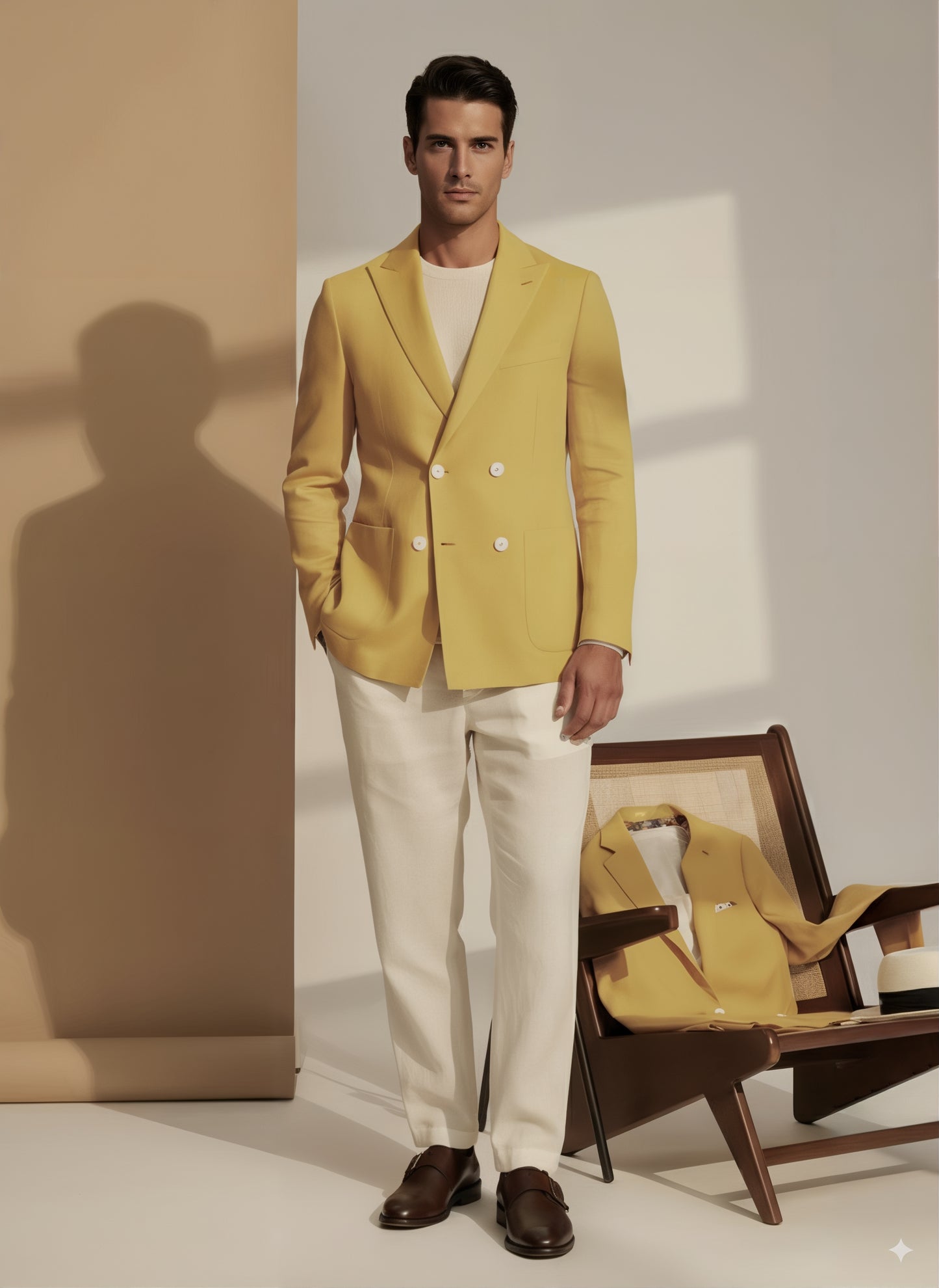 Soft Casual / Linen Single Breasted Yellow Jacket Style No DJJ0048
