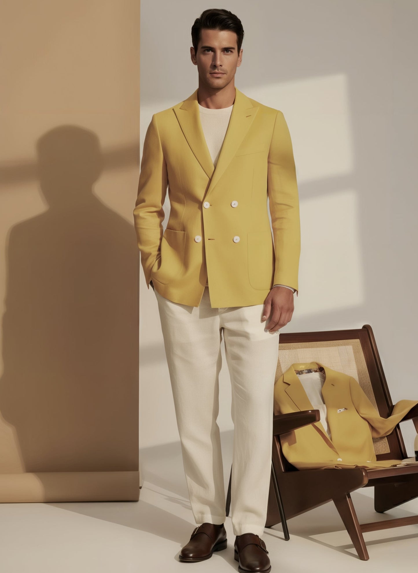 Soft Casual / Linen Single Breasted Yellow Jacket Style No DJJ0048