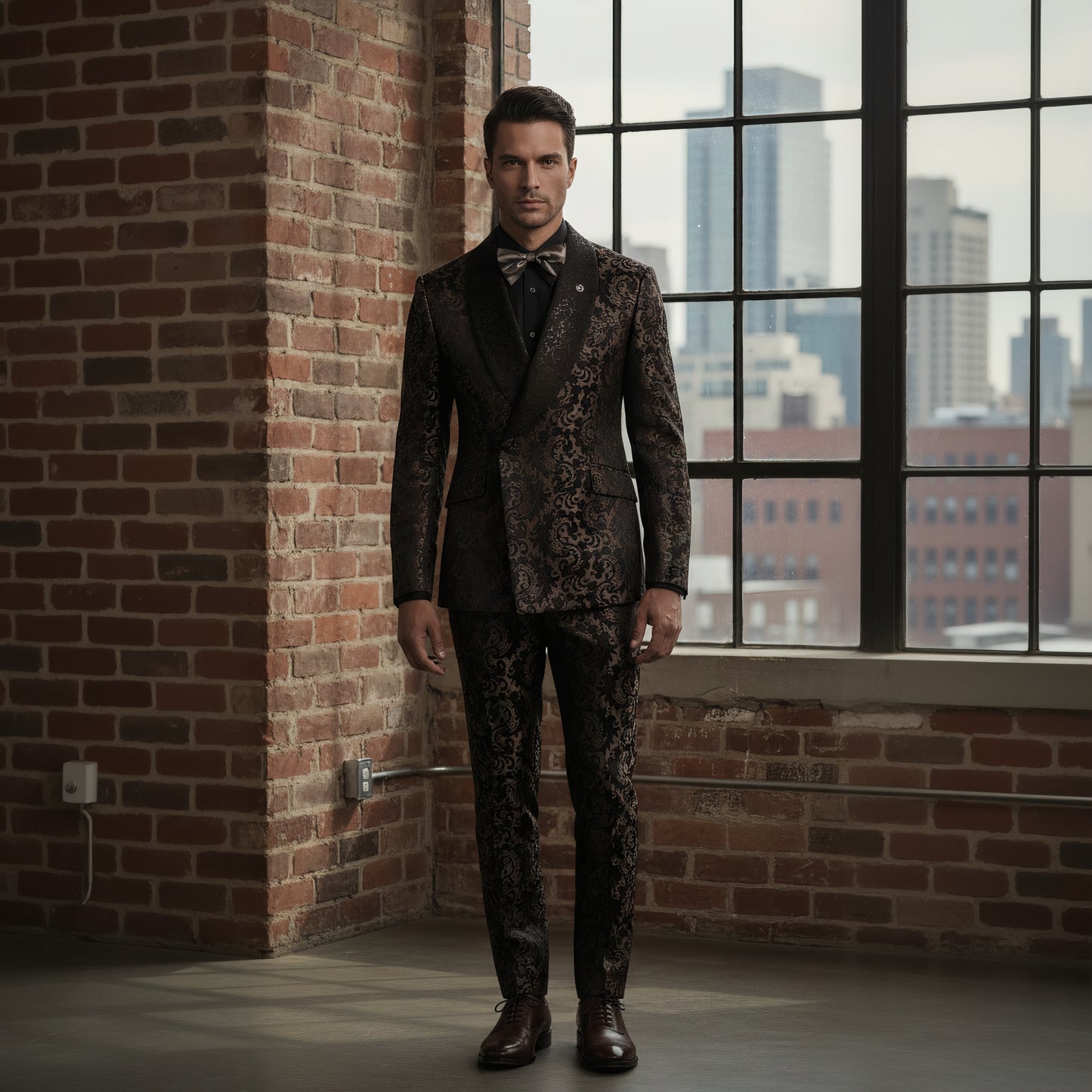 Tuxedo Black and Gold Patterned Jacquard Jacket / Style Number J39173/200