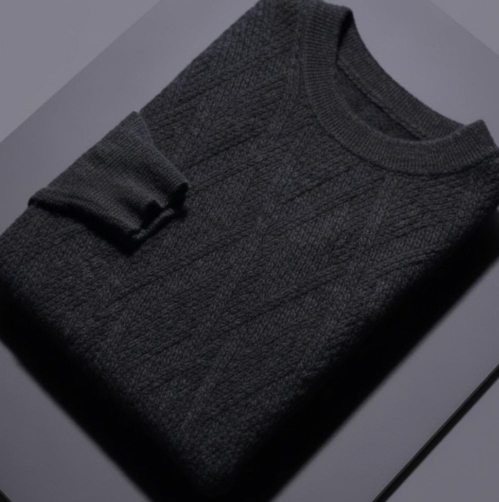 Black Crew Neck 100% Cashmere Cable Knit