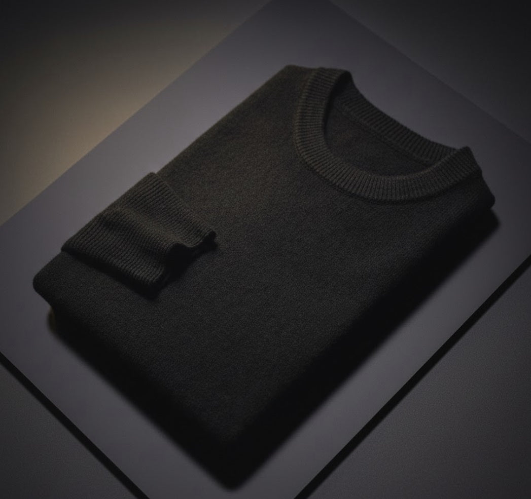 Black Crew Neck 10% Cashmere 90% Wool Plain Jumper