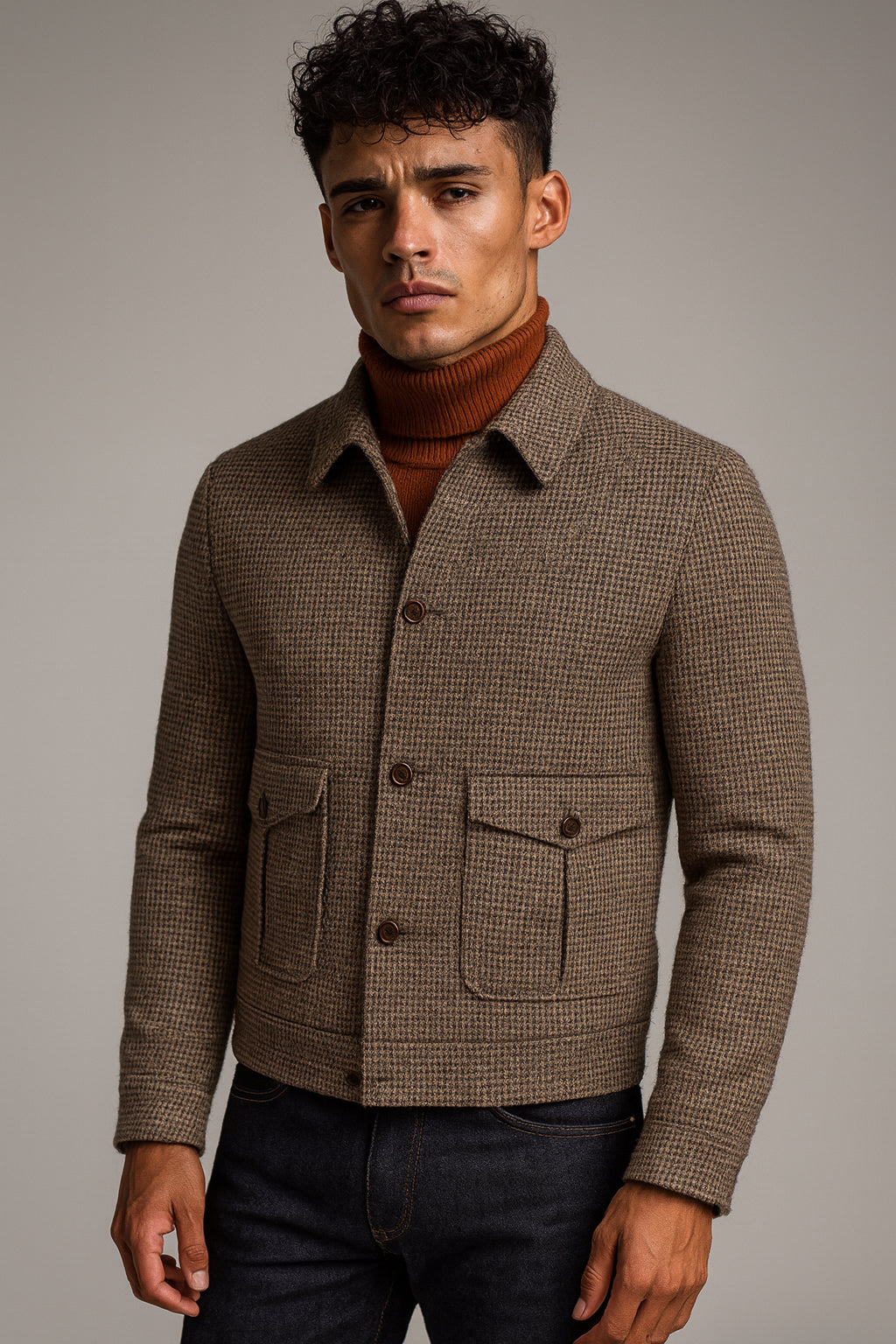 Brown/Burgundy Check Casual Jacket / Dark Navy Jeans Style No DBV375A-DJJ0085