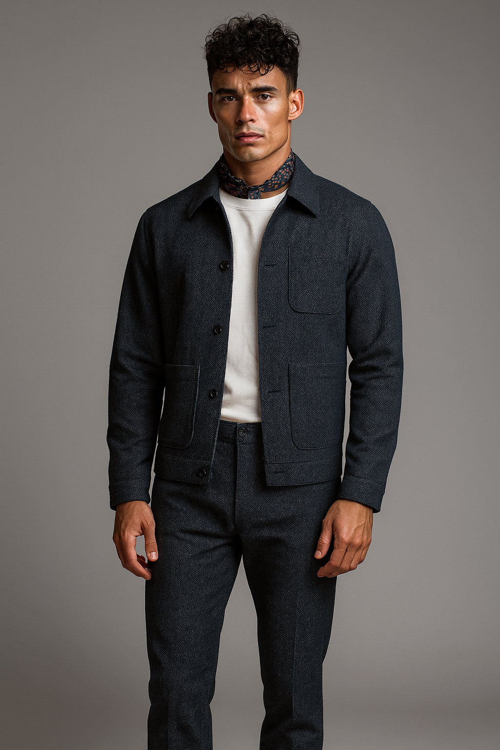 Navy/ Grey Denim Casual Jacket / Navy Denim Trousers Style No DZZ0033-DZZ0025