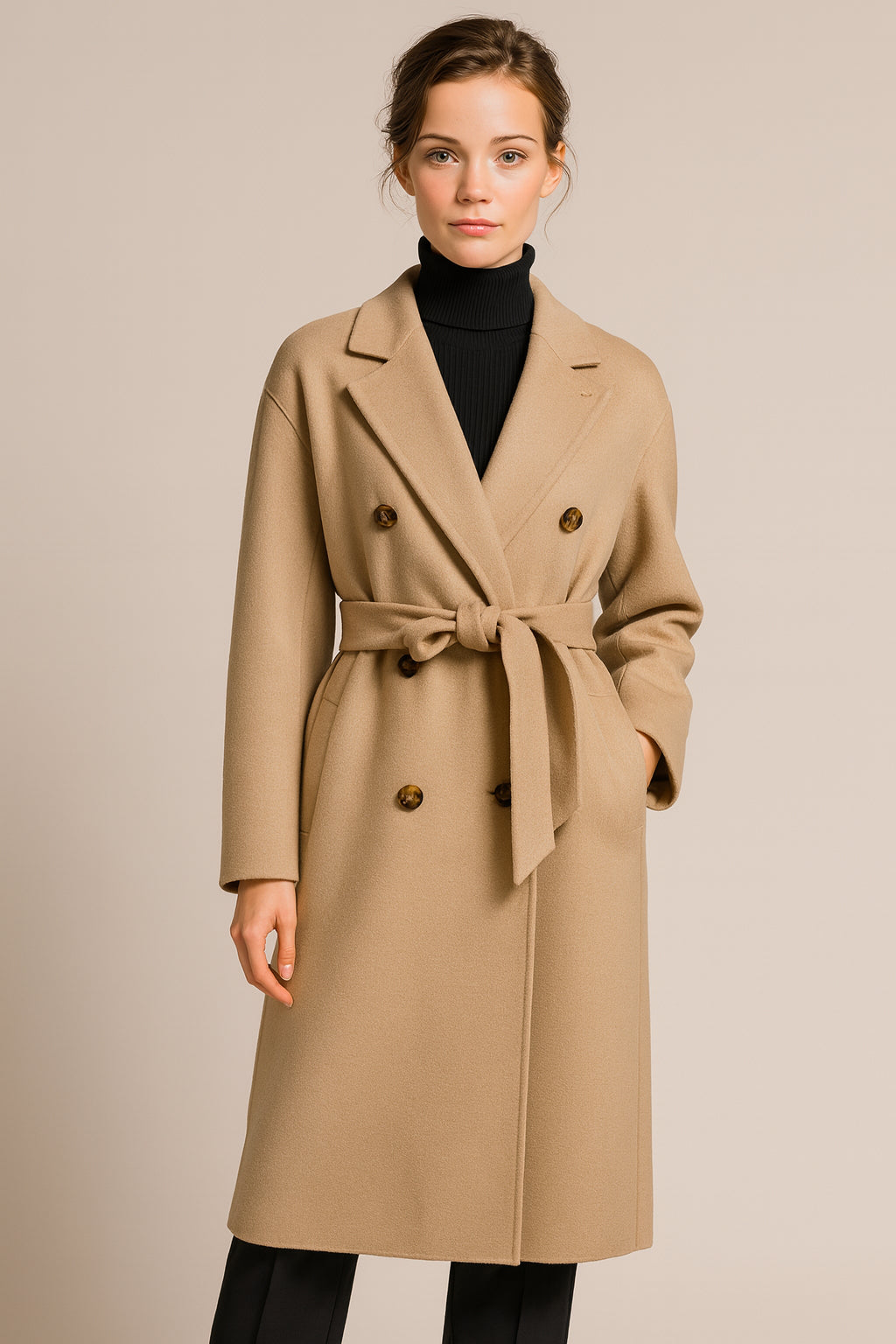 Camel Wool-Cashmere Double Breasted /Women's Evening Coat / Style No DBU9069