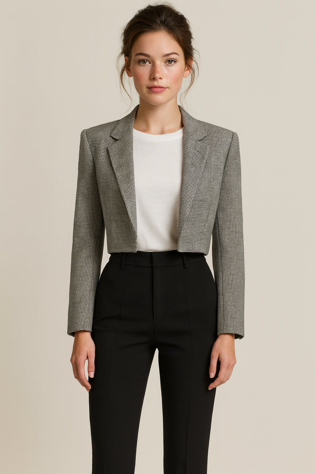 Grey Wool Flannel Check / Black Twill Women's Suit / Style No DAV7738