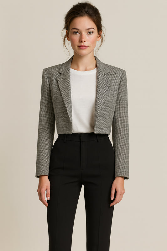 Grey Wool Flannel Check / Black Twill Women's Suit  / Style No DAV7738