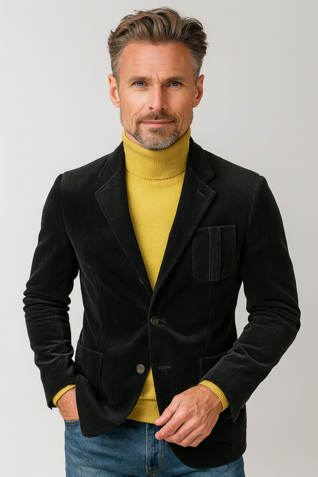 Black Cord Casual Jacket / Black Cord Trousers Or Denim Jeans Style No DJJ109