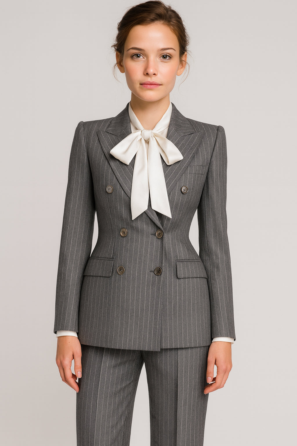 Grey Flannel Wool Pinstripe / Two Piece Women's Suit / Style No DAV7728