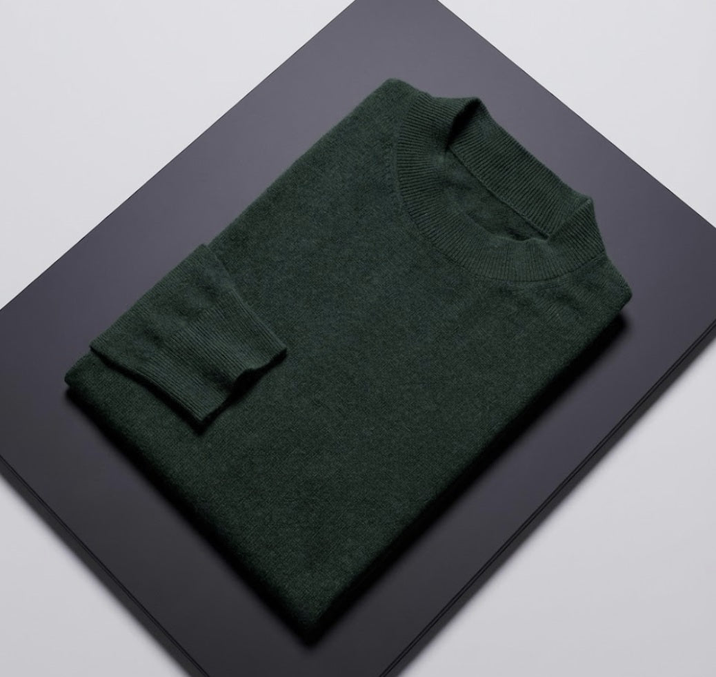 Dark Green Turtle Neck 10% Cashmere 90% Wool/ Plain Knit