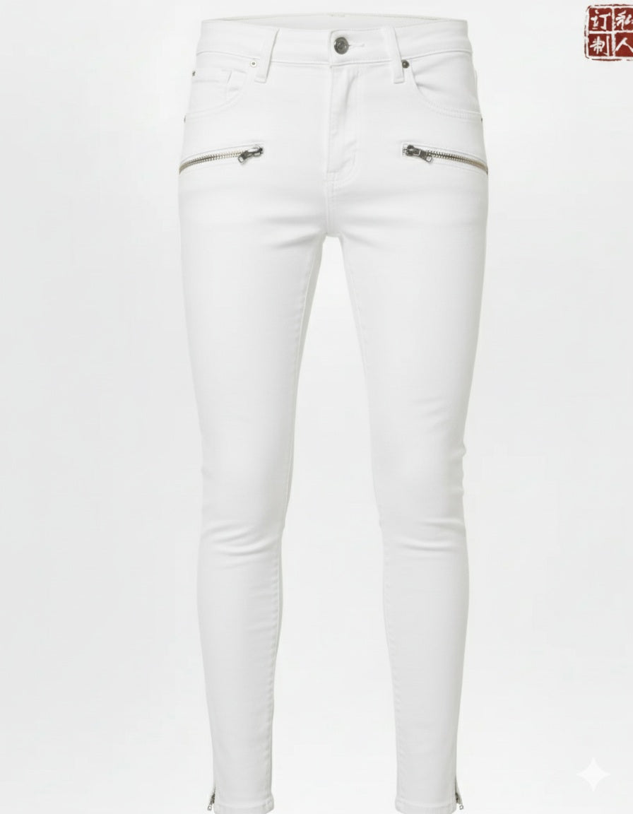 Women's Special Edition Japanese Selvedge Fitted Denim Biker Jeans White