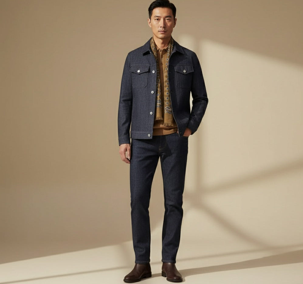 Soft Casual / Dark Navy Denim Fabric Jacket Style No DJJ0117
