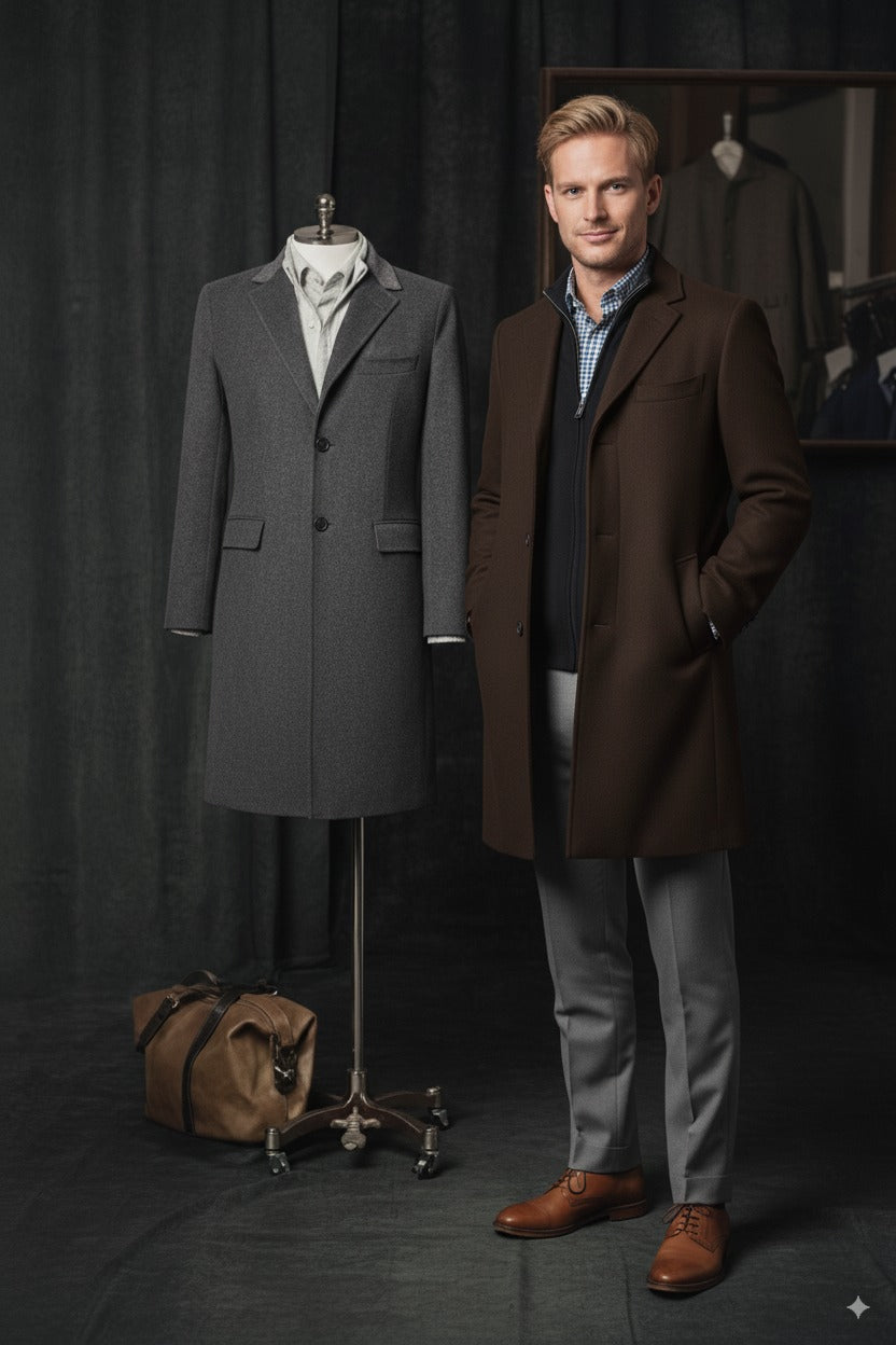 Brown Wool and Cashmere Single Breasted Overcoat Style No DBU9036
