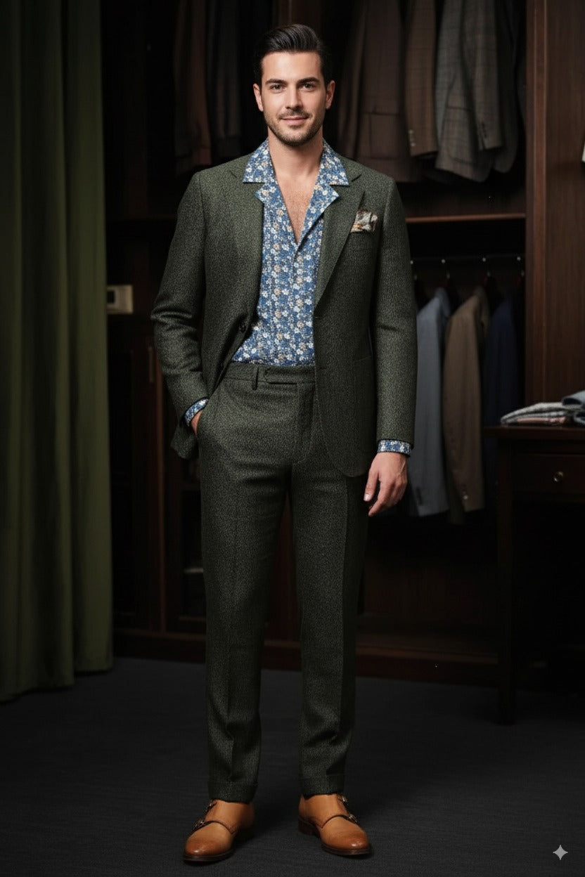 Green and Orange Striped Single Breasted Jacket / Green and Orange Striped Trousers