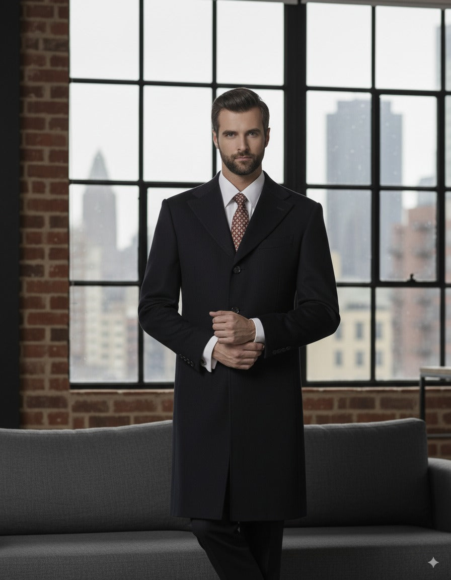 Black Wool Single Breasted Overcoat Style (SB4) E60245/500