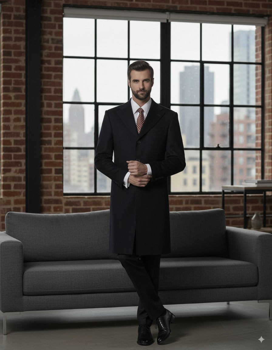 Black Wool Single Breasted Overcoat Style (SB4) E60245/500