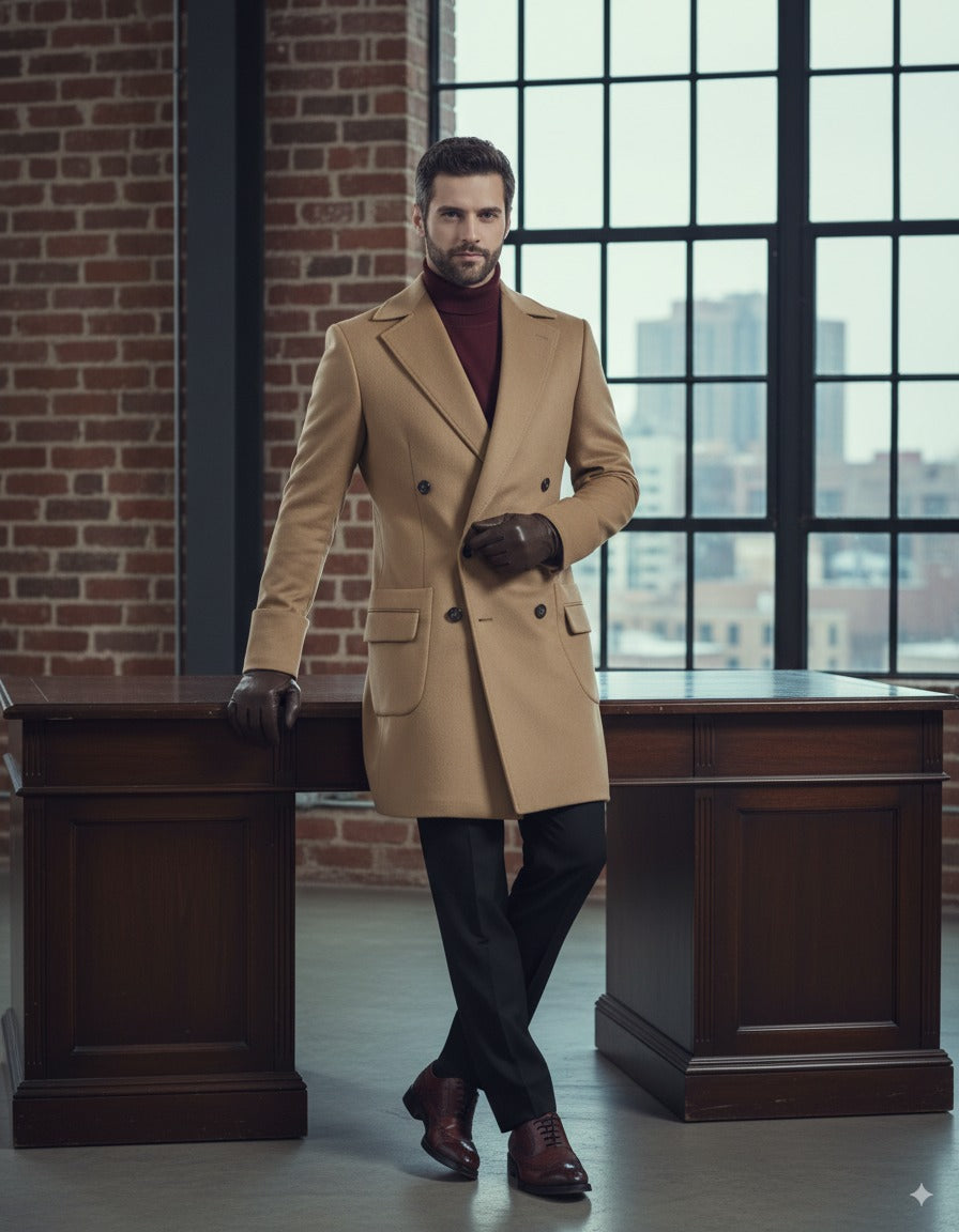 Camel Wool Double Breasted Overcoat Style (DB3+2) E60221/500