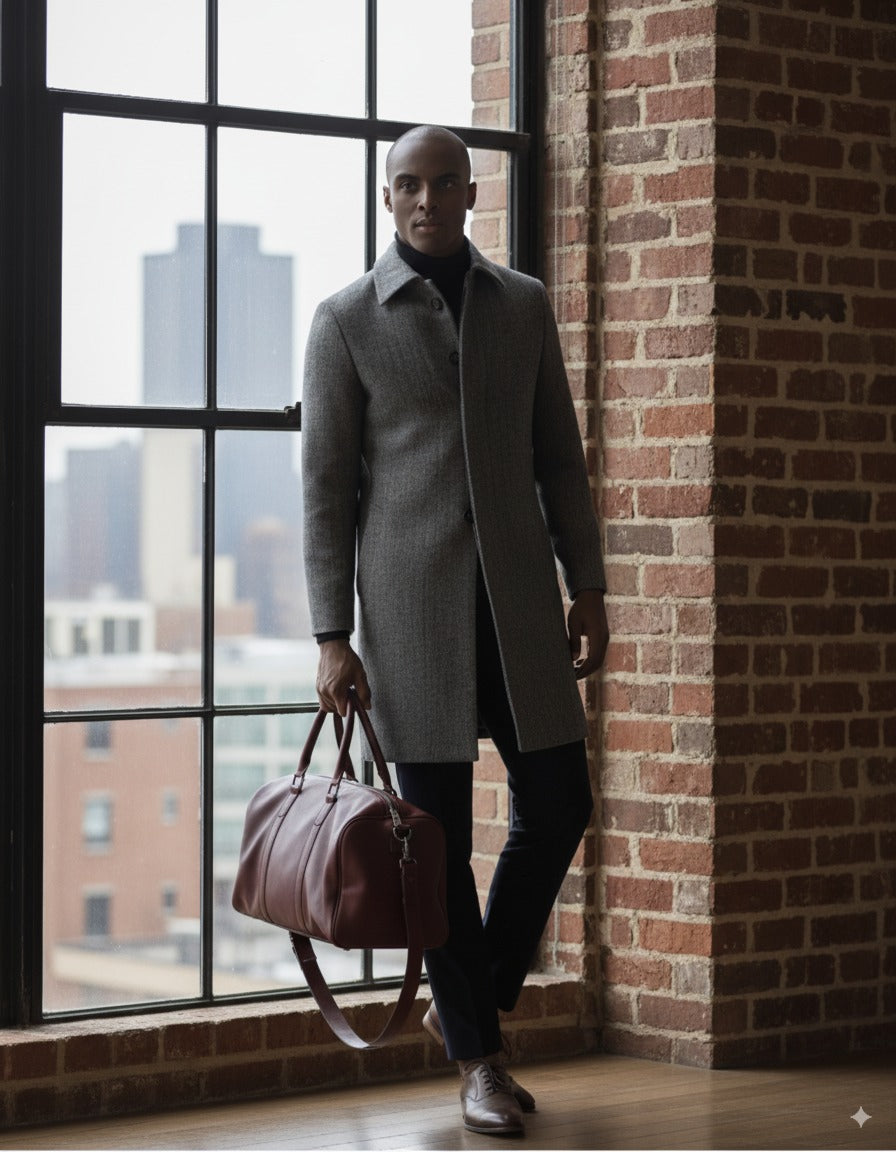 Grey Tweed/ Single Breasted Overcoat Raglan Shoulder Wool Style (SB5) E60220/530