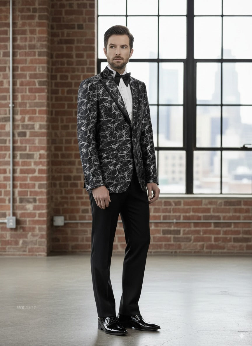 Tuxedo Black and Silver Jacquard Jacket / Style Number J39139/200