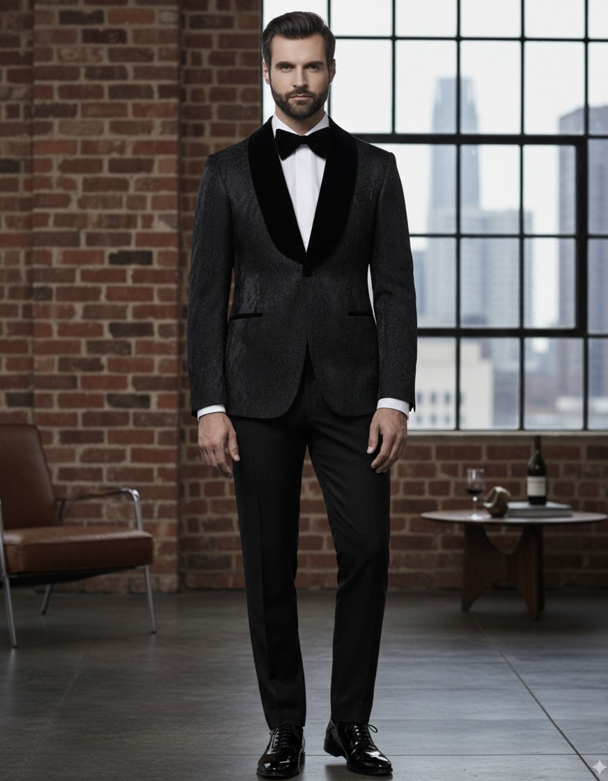 Tuxedo Black Brocade Jacket / Style Number J39154/220