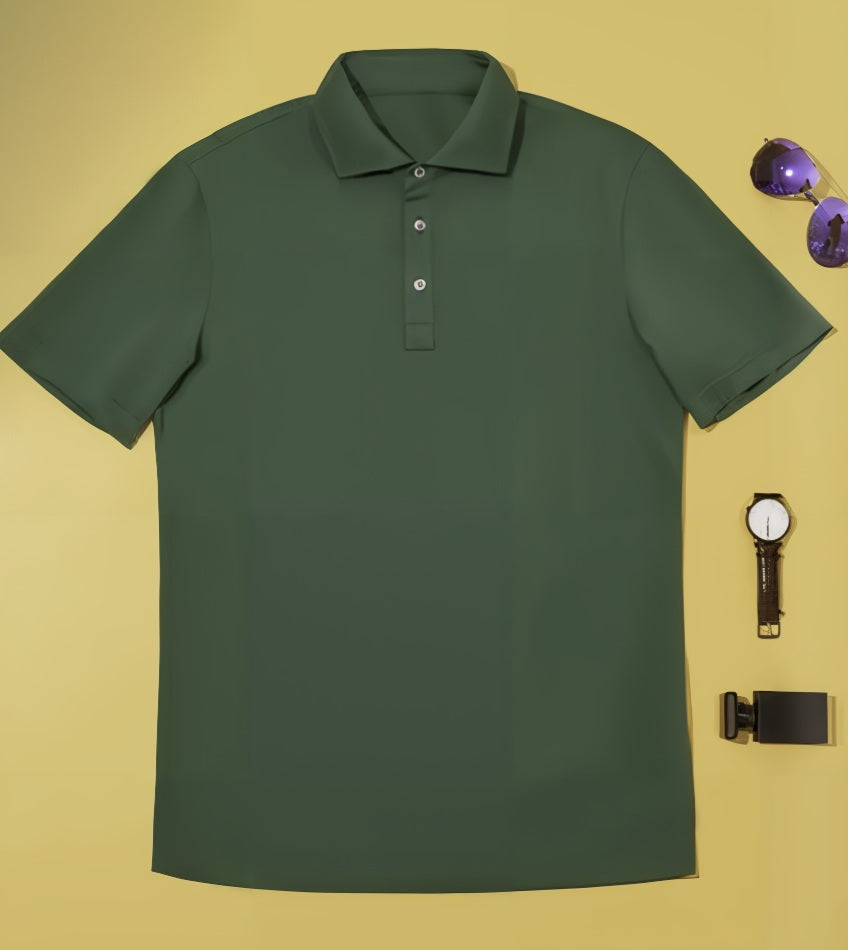 Green Bespoke Cotton Short Sleeved Polo Shirt/ 100% Cotton