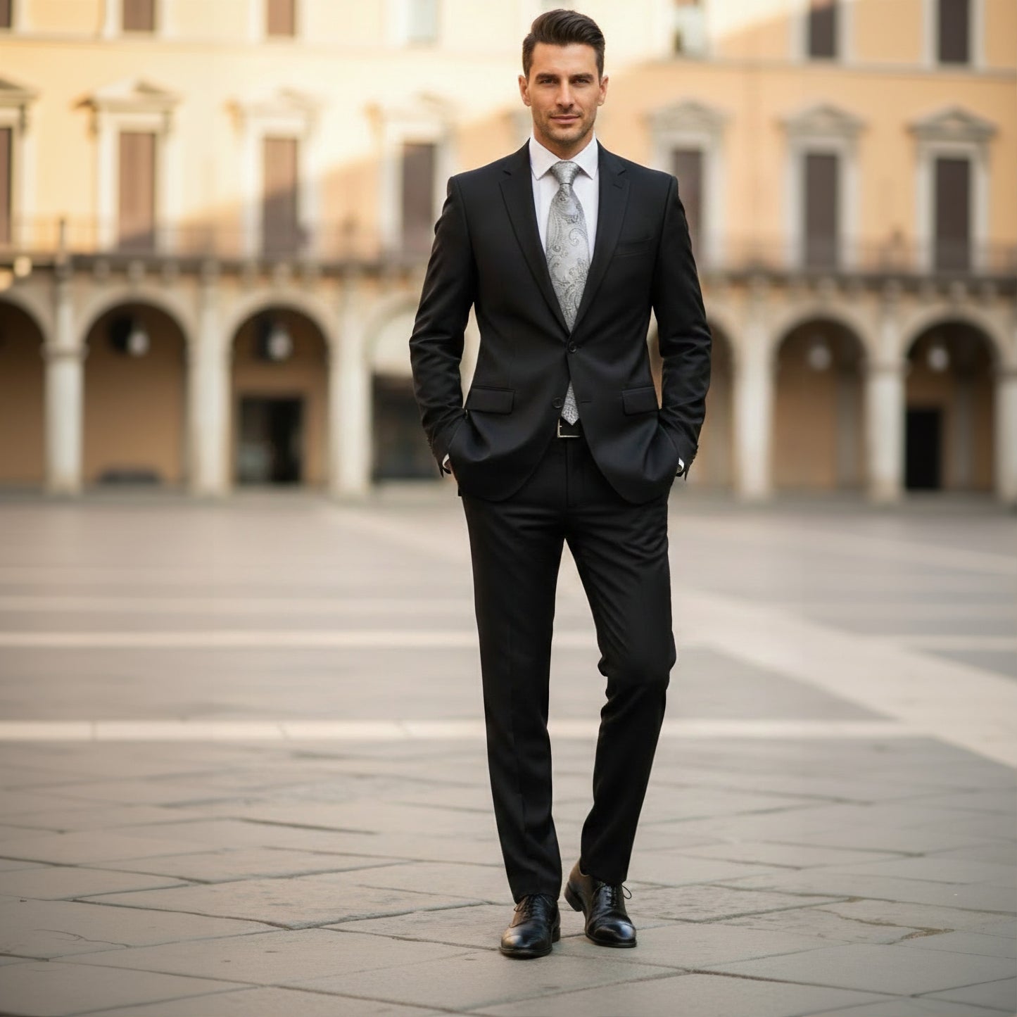 Mens Bespoke Necktie P-193 Silver Paisley