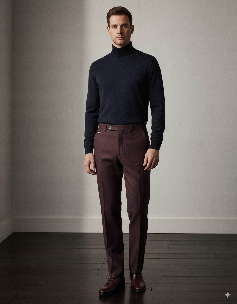 Navy Roll Neck 10% Cashmere 90% Wool/ Plain Knit