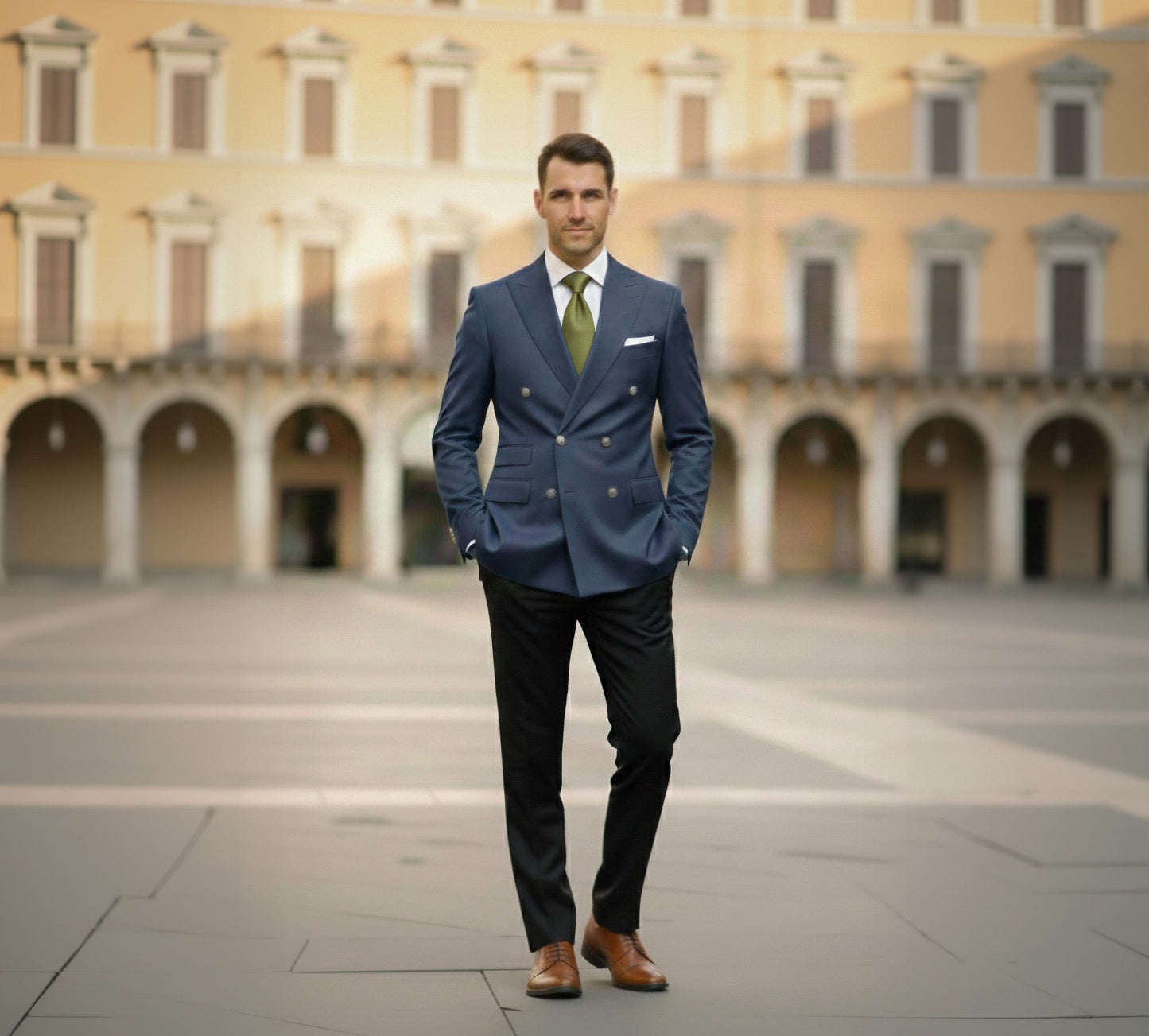 Mens Bespoke Necktie S-105 Olive Green