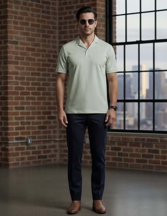 Sage / Bespoke Cotton Short Sleeved Polo Shirt/ 100% Cotton