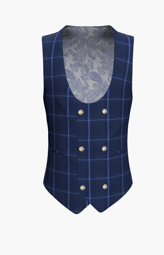 Waistcoat Blue Check Super 110'S / Style No WL2335116
