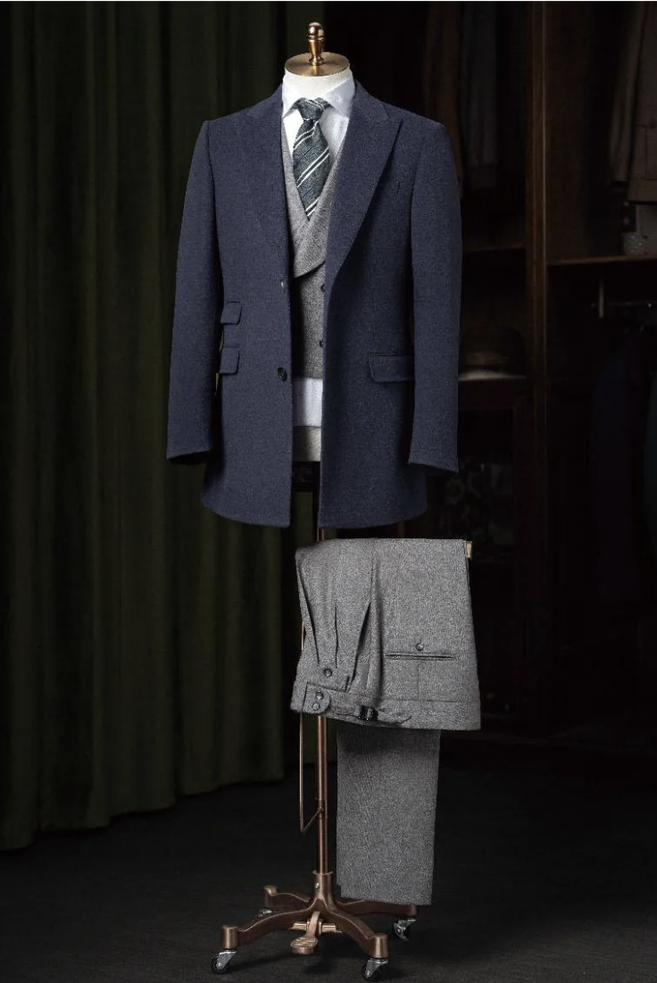 Navy Cashmere SB2 Overcoat /Grey Wool Trousers Style No DHH0010-DAV7768