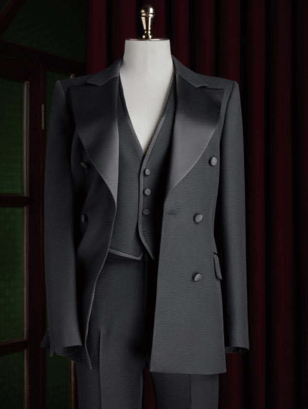 Black Wool Twill / Blend Three Piece Women's Evening Suit / Style No DBT6735