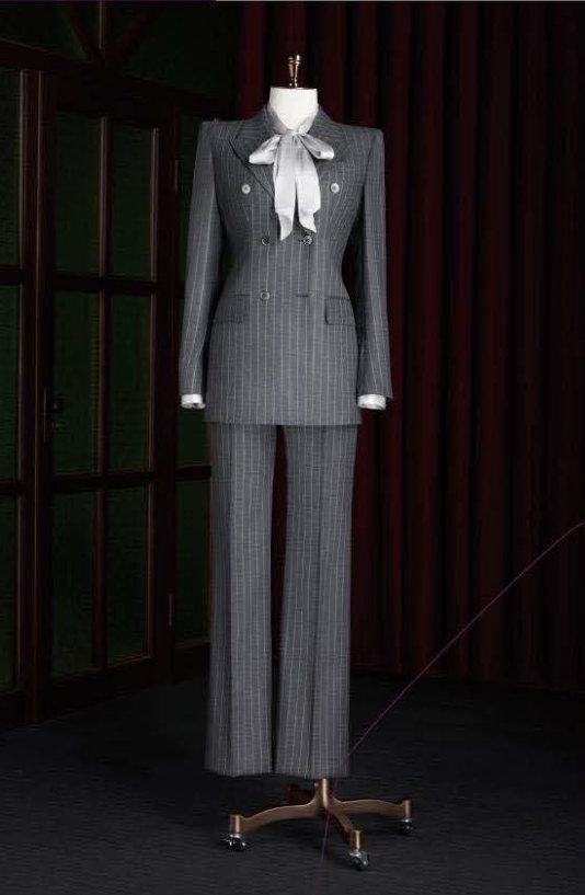 Grey Flannel Wool Pinstripe / Two Piece Women's Suit / Style No DAV7728