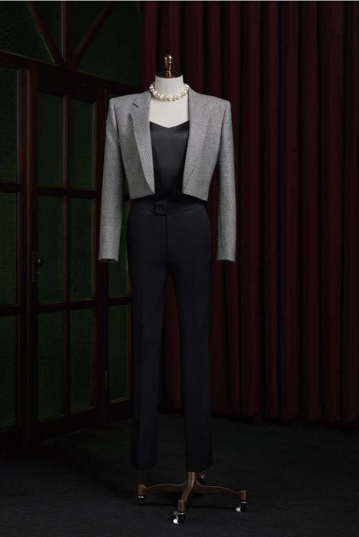 Grey Wool Flannel Check / Black Twill Women's Suit / Style No DAV7738