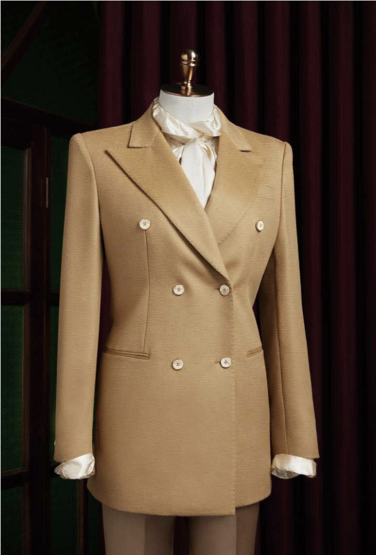 Tan Wool / Cashmere jacket Women's Evening Wear with Custom Jeans / Style No DBU9075