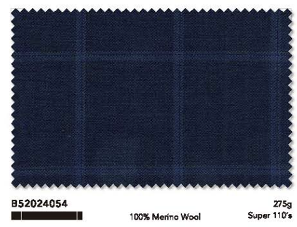 Navy Blue Panel Check Single Breasted Two Piece Italian Suit / Merino Wool Style No B52024054