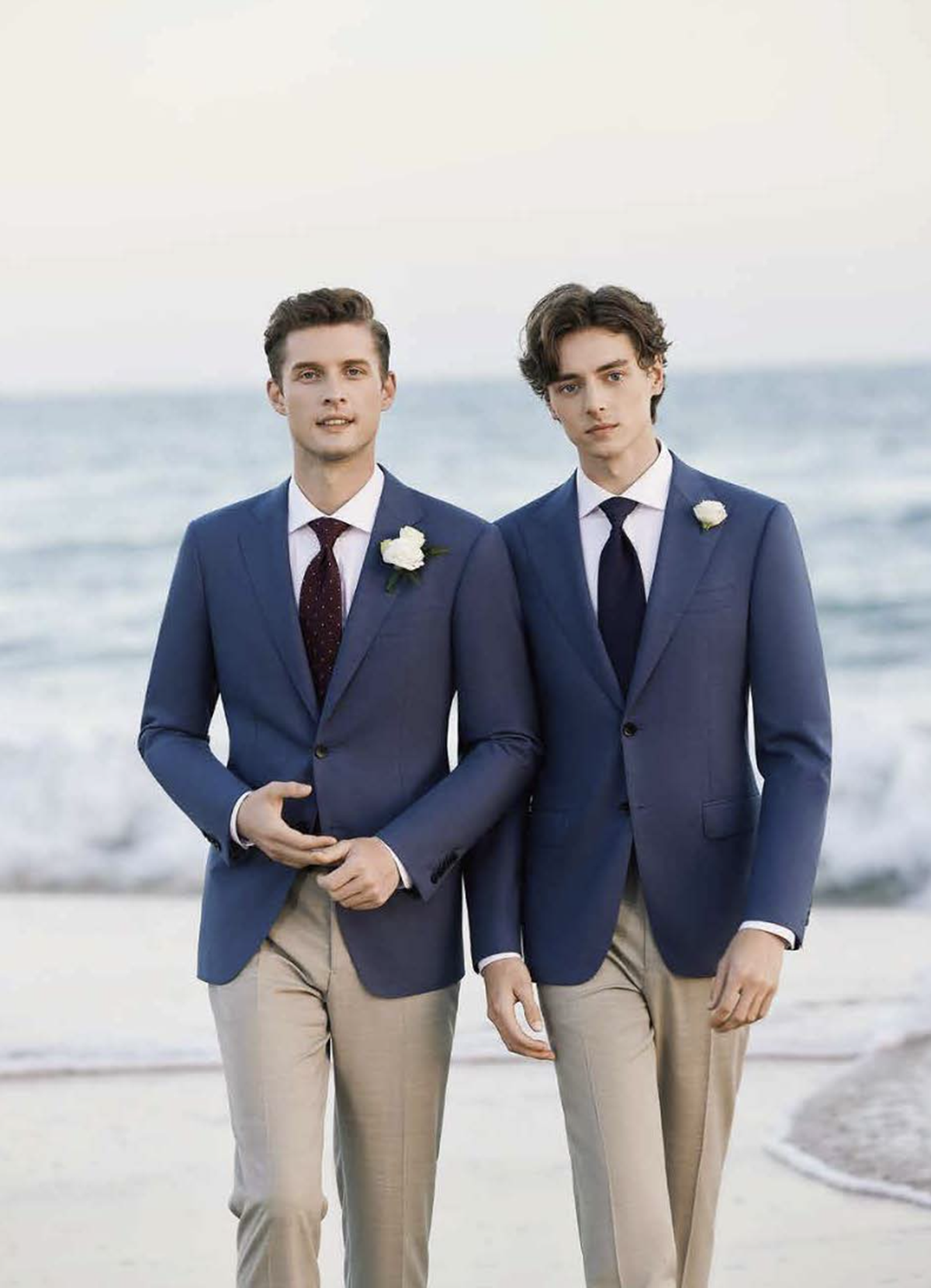Mid Blue Single Breasted Jacket Plus Beige Trousers Italian Suit / Style No B52024066