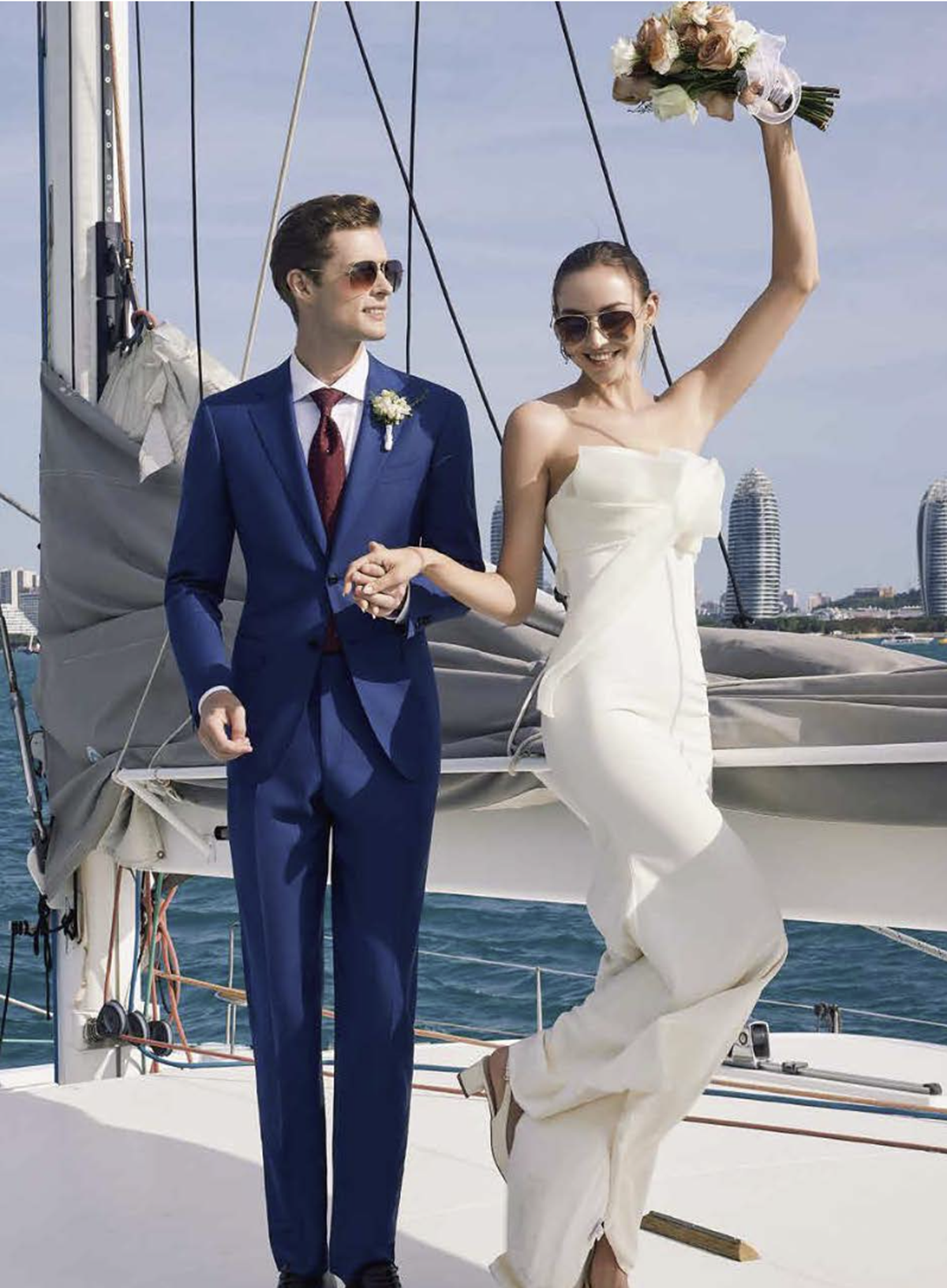 Navy Herringbone Single Breasted Two Piece Suit Italian Merino Wool / Style No C52024069