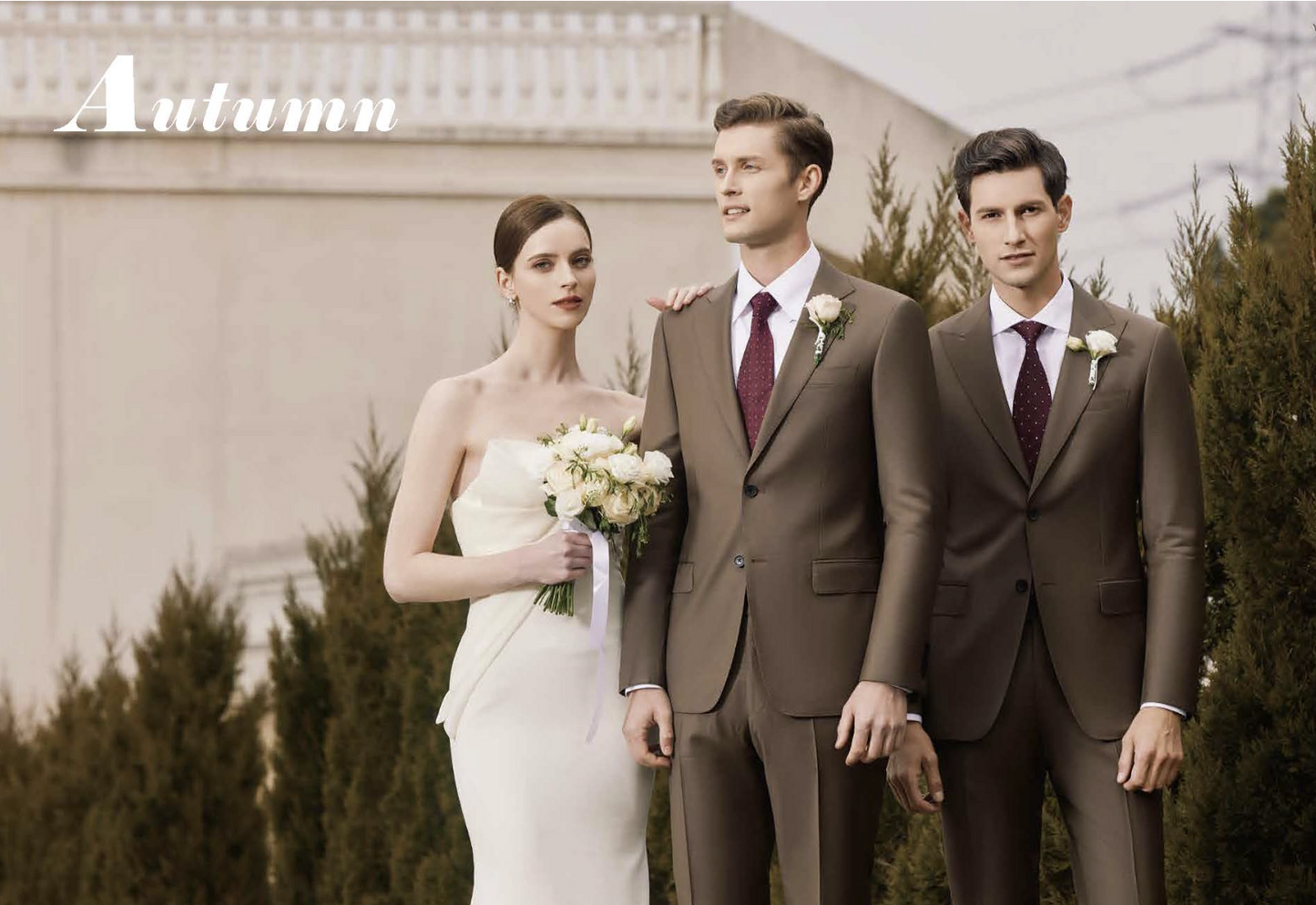 Brown Single Breasted Two Piece Suit Italian Merino Wool / Style No C52024073