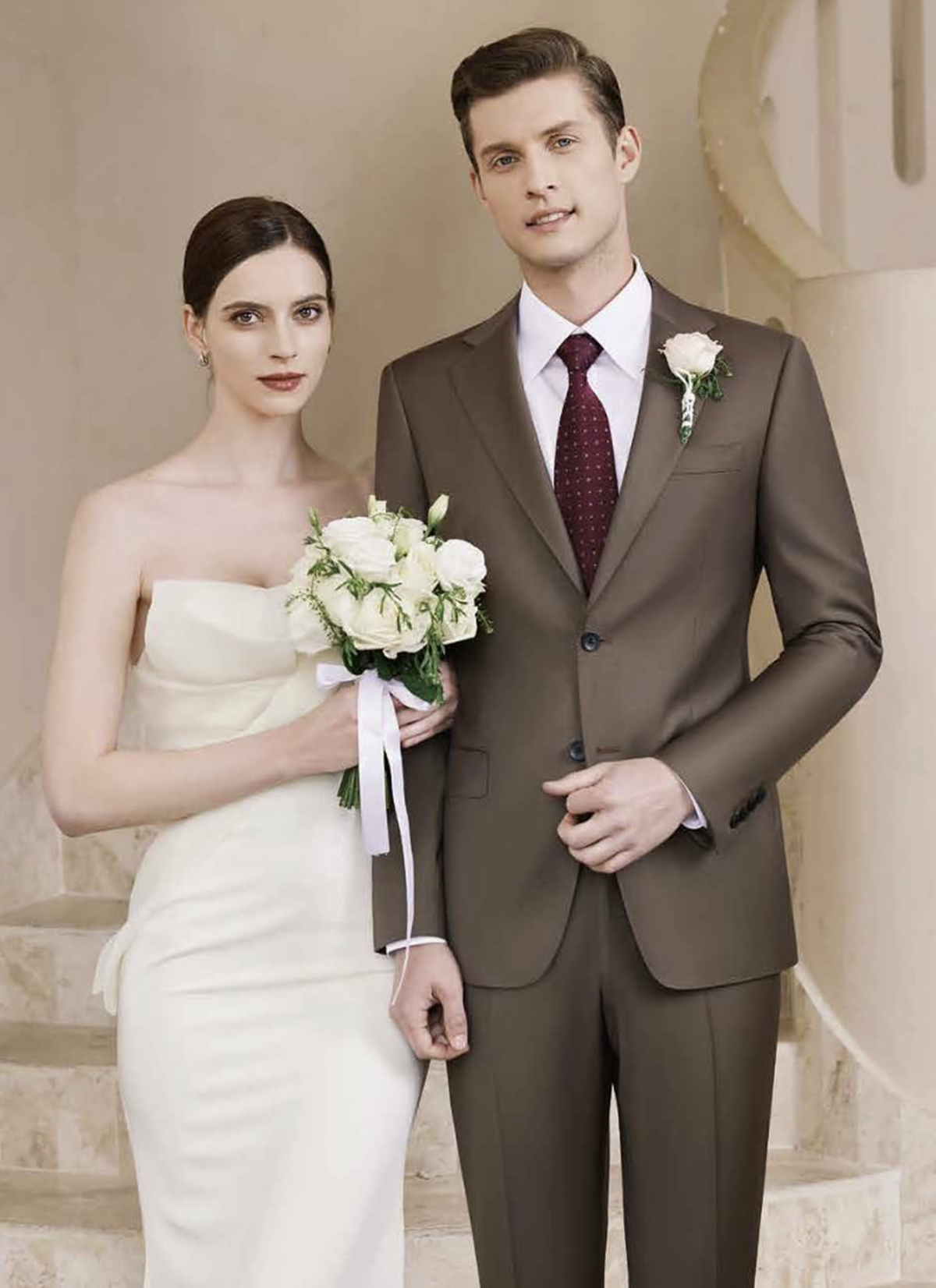 Brown Single Breasted Two Piece Suit Italian Merino Wool / Style No C52024073