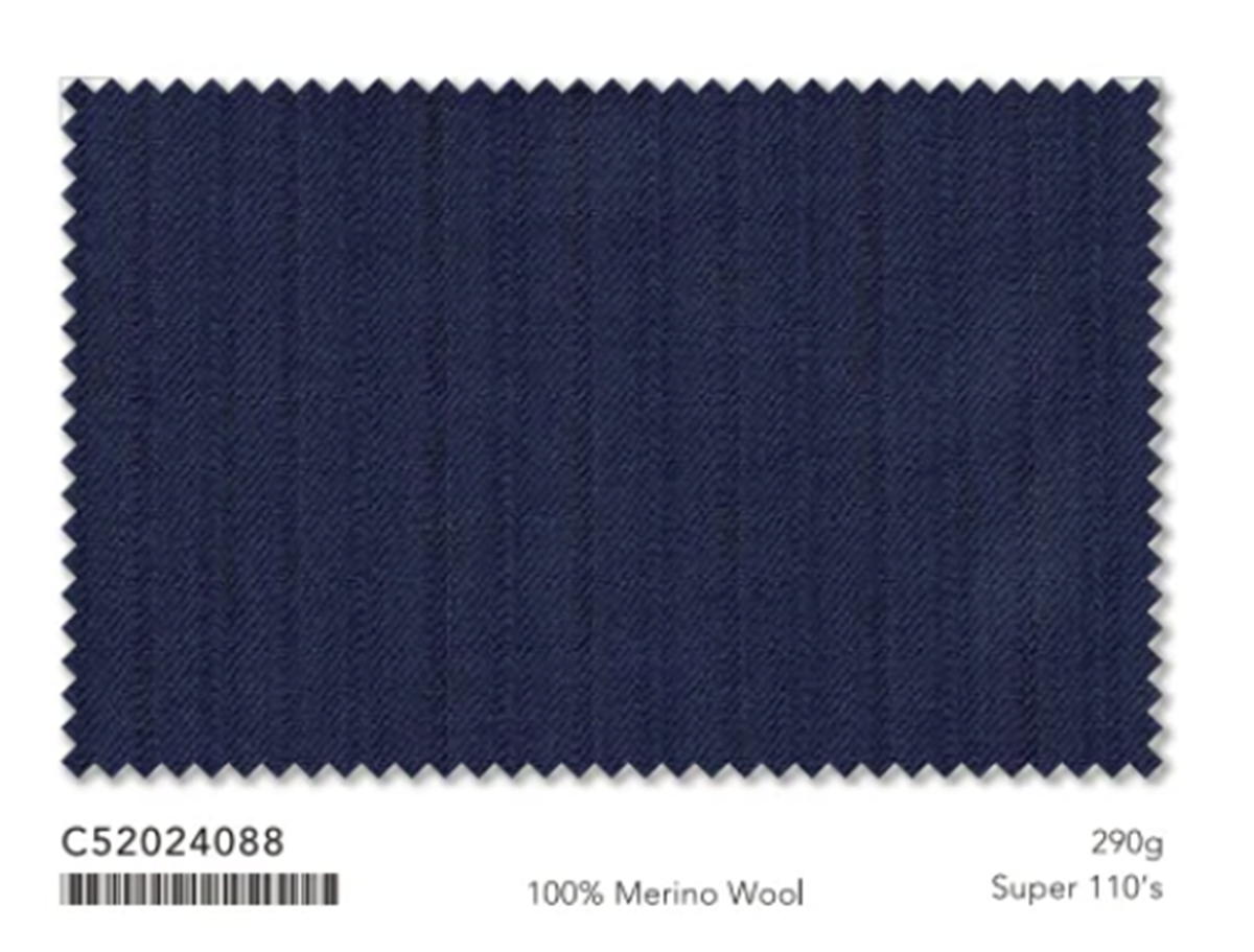 Mid Blue Pinstripe Textured Single Breasted Two Piece Suit Italian Merino Wool / Style No C52024088