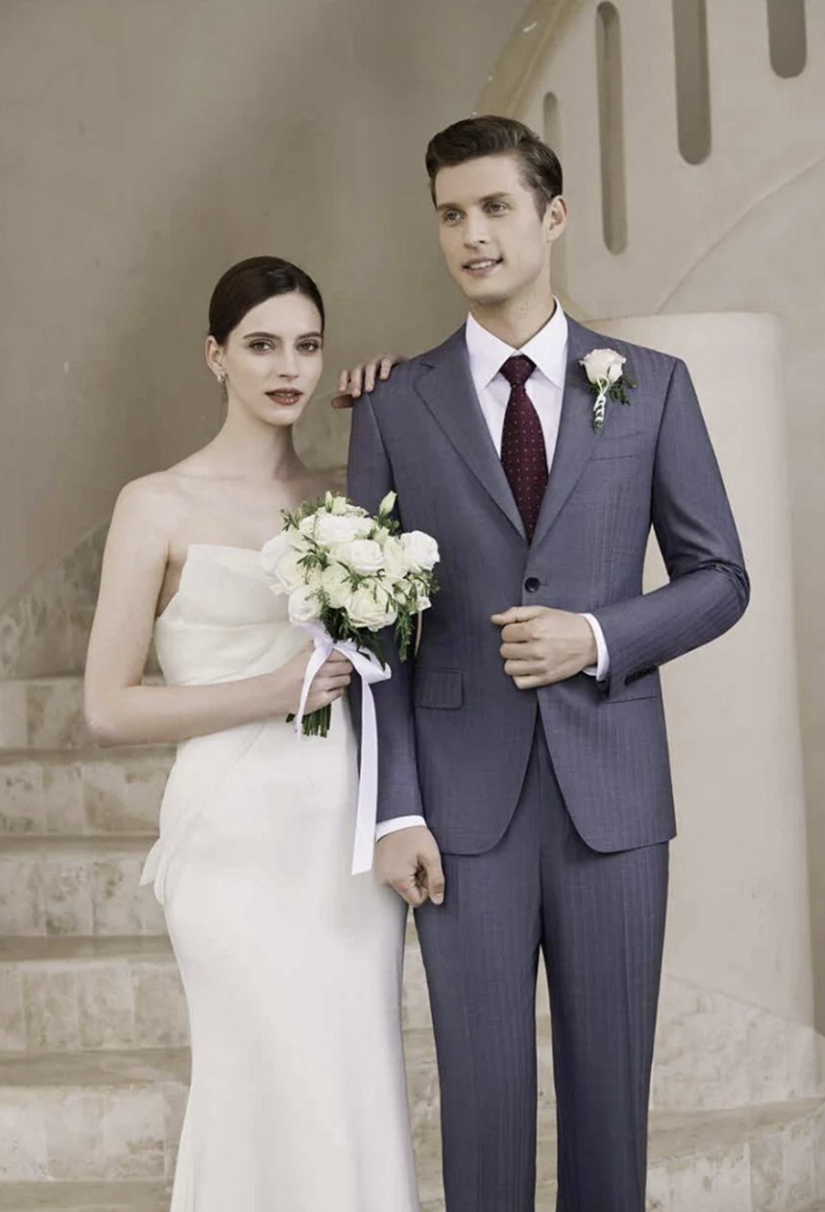 Grey Pinstripe Textured Single Breasted Two Piece Suit Italian Merino Wool / Style No C52024087